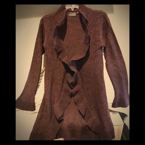 NWOT Lightweight, maroon knit ruffle cardigan